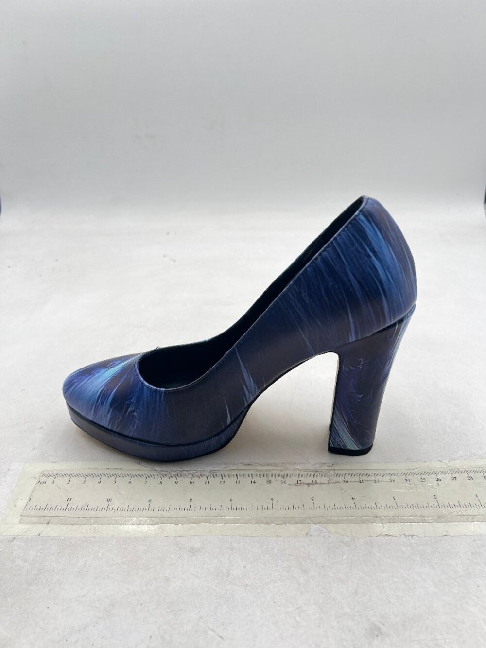 miss left Blue Almond Toe Pumps Platform Chunky High Heels Slip on Shoes